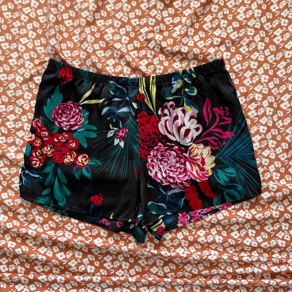 Stars Above Black Floral Satin Lounge Shorts